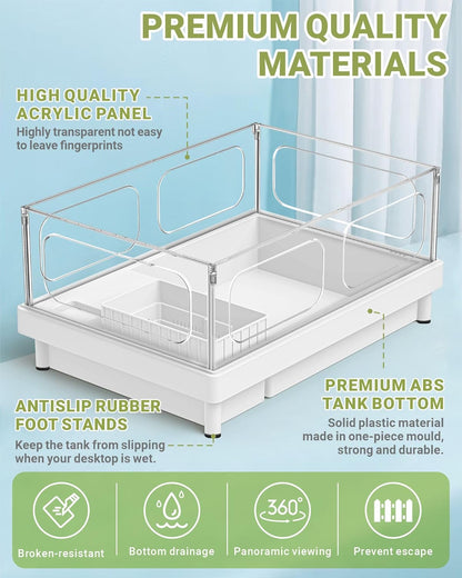 GOZILLA Small Turtle Tank, Acrylic Turtle Tank Starter Kit, Reptile Habitat and Terrarium with Multi-Functional Areas for Tortoise, Crab, Crayfish, Small Reptile.(Black Tank) - Pawvie