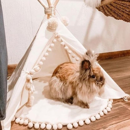 MINICAMP Pet Teepee Tent with Padded Mat – Cozy Cotton Hideaway Tent for Rabbits, Puppies, Cats & Guinea Pigs – Pet Accessories for Indoor - Made in EU XS