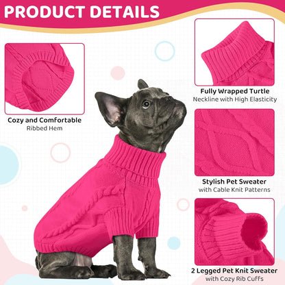 Queenmore Dog Sweater Large Size,Warm Dog Sweaters for Big Dogs,Chunky Knitted Doggy Sweater for Extra Large Dogs Boy Girl, Big Doggie Turtleneck Winter Outfit (Fuchsia,2XL)