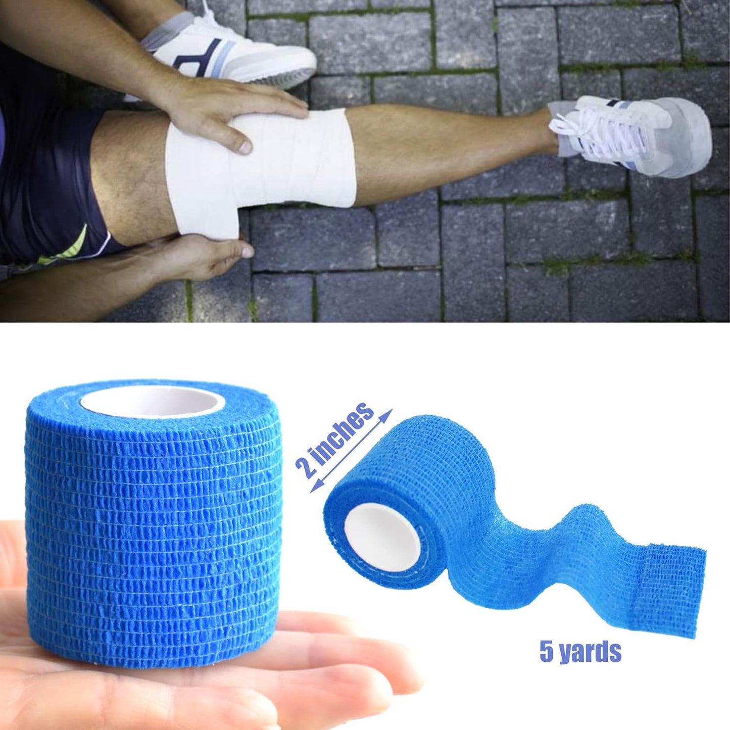 9 Pack 2" x 5 Yards Self Adhesive Bandage Wrap Self Stick Wrap for Ankle, Wrist, Finger, Sports, Breathable Cohesive Vet Tape for Pets (Dark Blue)