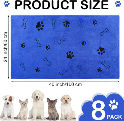 Chumia 8 Pcs Dog Towels for Drying Dogs Cats Pet Towels Bulk Puppy Microfiber Quick Drying Paw Bath Bathing Supplies Absorbent for Medium Pets(Dark Blue,40 x 24 Inch)