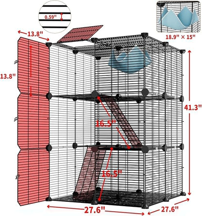 Large Cat Cage Indoor: Enclosed Cat Enclosure DIY Pet Playpen Detachable Metal Wire Kennel Sturdy Crate with Hammock for Cats Kitten