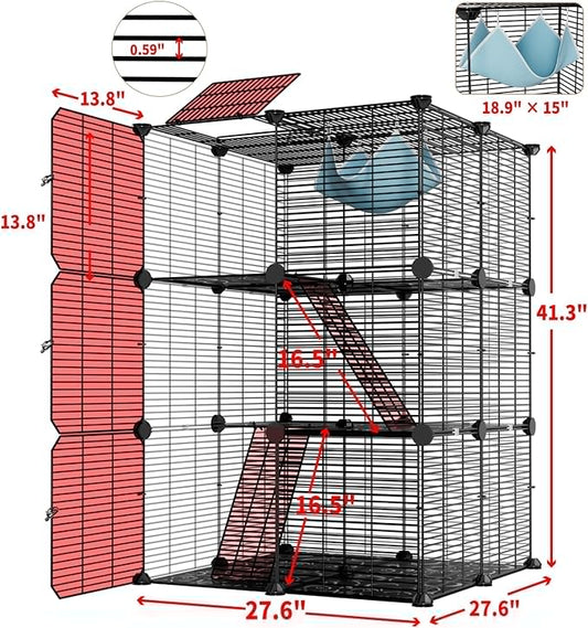Large Cat Cage Indoor: Enclosed Cat Enclosure DIY Pet Playpen Detachable Metal Wire Kennel Sturdy Crate with Hammock for Cats Kitten
