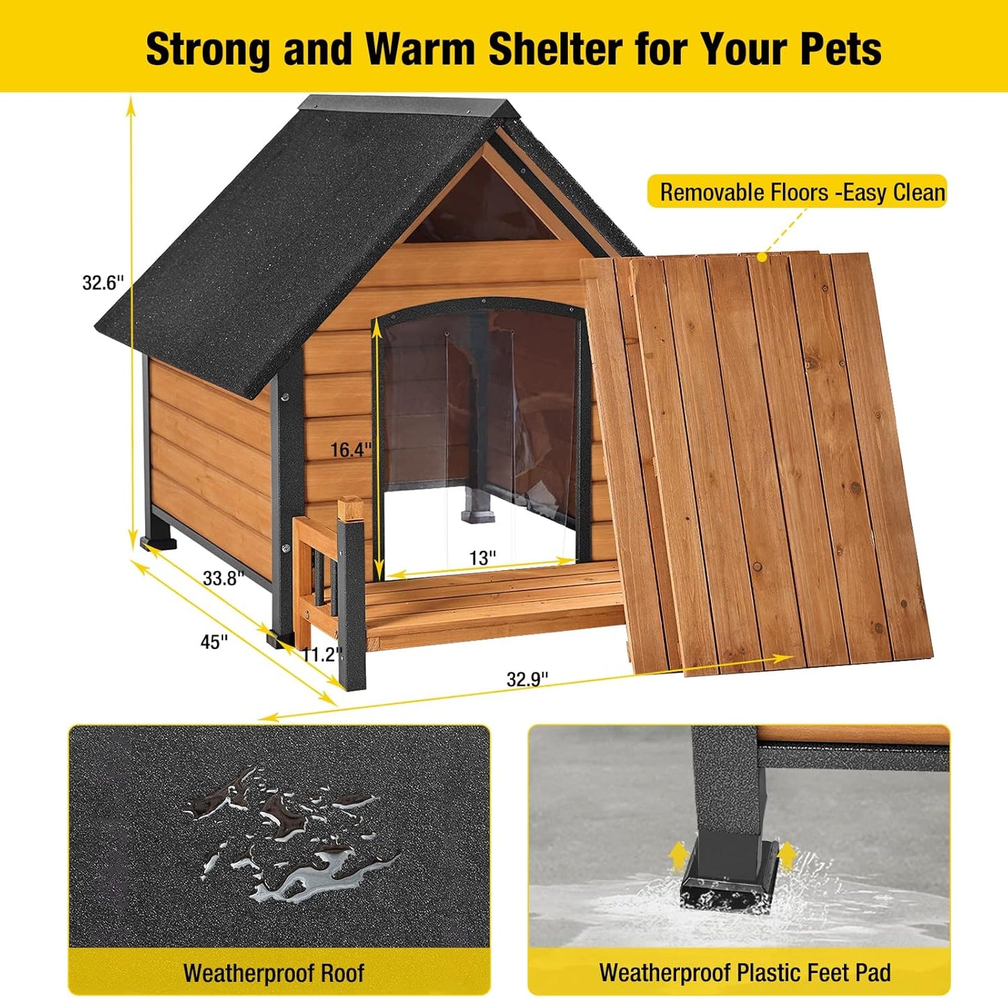 Outdoor Dog House, Waterproof Puppy Shelter Indoor Doghouse with Elevated Floor, Anti-Bite Design Dog Home for Small Medium Dogs with Porch - Pawvie