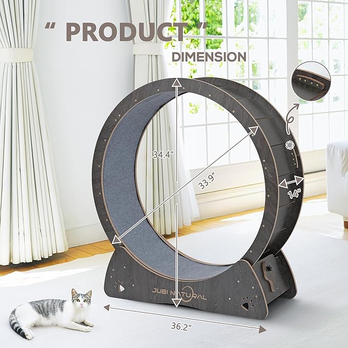 Cat Exercise Wheel, 35.9" Cat Running Wheel for Indoor Cats with Quiet Carpeted Runway, Cats Treadmill Wheels with Locking Mechanism, Cat's Weight Loss and Health - Black