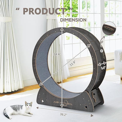 Cat Exercise Wheel, 35.9" Cat Running Wheel for Indoor Cats with Quiet Carpeted Runway, Cats Treadmill Wheels with Locking Mechanism, Cat's Weight Loss and Health - Black