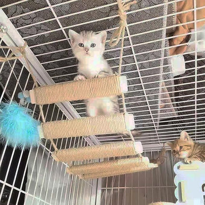 Cat Climbing Kit - Sisal Rope Cat Bridge, Cage Ladder, Scratcher & Step Platform Tower, Cat Ladder