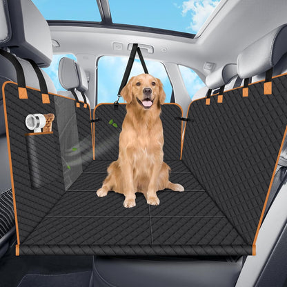 Dog Car Seat Cover for Back Seat, Dog Car Bed Cover with Strong Hard Bottom 4 Panels, Car Back Seat Extender Hammock for Car SUV Truck Black Color - Pawvie