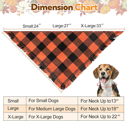 Kytely Dog Bandana Fall XLarge 2Pack, Halloween Autumn Dog Bandanas, Orange Plaid Pet Scarf for Boy and Girl, Holiday Bandana Reversible Triangle Bibs Accessories for Dogs Pets