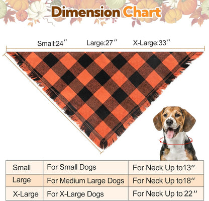 Kytely Dog Bandana Fall XLarge 2Pack, Halloween Autumn Dog Bandanas, Orange Plaid Pet Scarf for Boy and Girl, Holiday Bandana Reversible Triangle Bibs Accessories for Dogs Pets