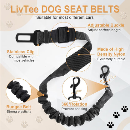 LivTee Dog Seat Belt for Car, Retractable Pet Safety Harness, Adjustable Nylon Dog Seatbelt Leash, Comfortable Dog Accessories for Vehicles (Black-1PCS)