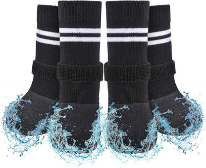 SCENEREAL Anti Slip Dog Boots & Paw Protectors for Hardwood Floor, Extended Dog Socks to Prevent Licking Paws, Waterproof Pet Snow Rain Shoe for Winter Medium Senior Dogs, Black M