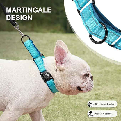 Airtag Dog Collar with Martingale Design, IP68 Waterproof Air Tag Collar Holder, Adjustable Reflective Soft Padded Nylon Dog Collar for Large Medium Small Dogs