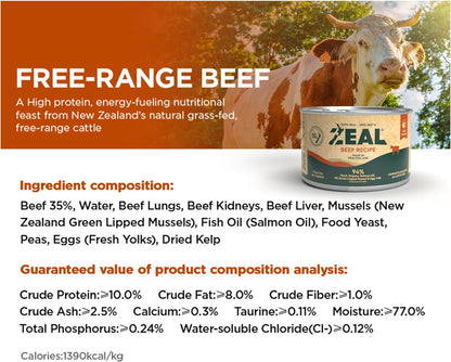 ZEAL New Zealand Wet Cat Food – High Protein, Grain-Free with Superfoods (Beef, 6oz Can, 12-Pack)