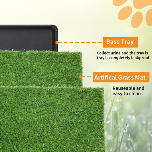 LOOBANI Large Dog Grass Pad with Tray - Dog Litter Box - Indoor Potty for Apartment and Patio Training - with 2 Packs Grass Pee Pads for Replacement, 47.6×29 Inch
