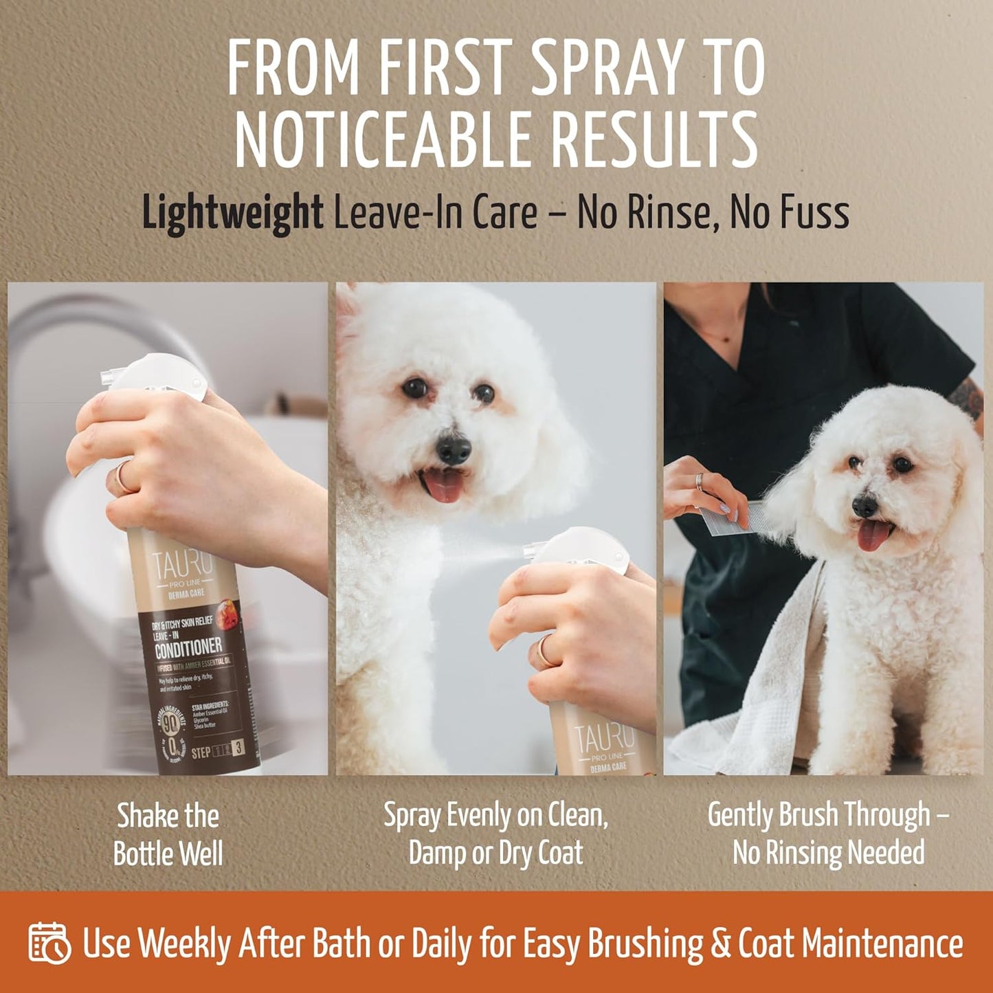 Tauro Pro Line Dog Conditioner Spray for Itchy Skin - Soothes Dry, Sensitive Skin, Calms Itching from Allergies, Dandruff - Leave in Pet Conditioner for Dogs, Cat & Puppy (Derma Care 8.5 Fl Oz)