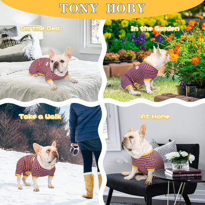 TONY HOBY Dog Pajamas, Male Dogs Warm Pajama with Thermal, Dog Jumpsuit Pajamas for Small Medium Dogs (Purple&Yellow, Boy, XL)