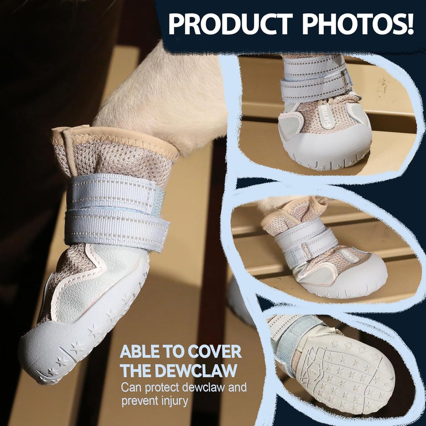 Dog Shoes for Large Small Medium Dogs, Breathable Mesh Dog Boots & Paw Protectors for Summer Hot Pavement Winter Snow, Waterproof Anti-Slip Dog Booties for Hiking Hardwood Floors(Blue-Beige4)