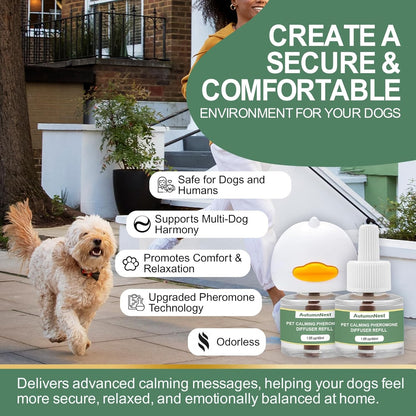 4-In-1 Dog Calming Diffuser Kit with 3 Refills (48ml Each), Plug-in Pheromone Dispenser for Dogs, 90-Day Supply, Covers 700 sq ft, Safe & Odorless Stress Relief Solution, Promotes Relaxed Behavior