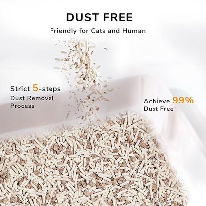 FUKUMARU Tofu Cat Litter, 18 LBS Clumping Cat Litter Flushable, Dust Free, Natural, Unscented, Lightweight, Low Tracking, Mixed Apple Wood, 24/7 Odor Control, 6lb x 3bags