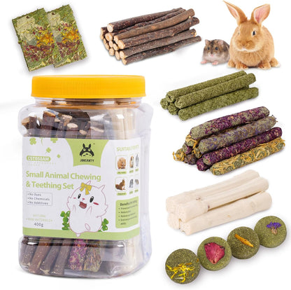 50-60 PCS Natural Rabbit Chew Toys, Treats, Timothy Sticks, Apple Sticks, Sweet Bamboo for Guinea Pig, Hamster, Chinchilla, Rat, Small Animals
