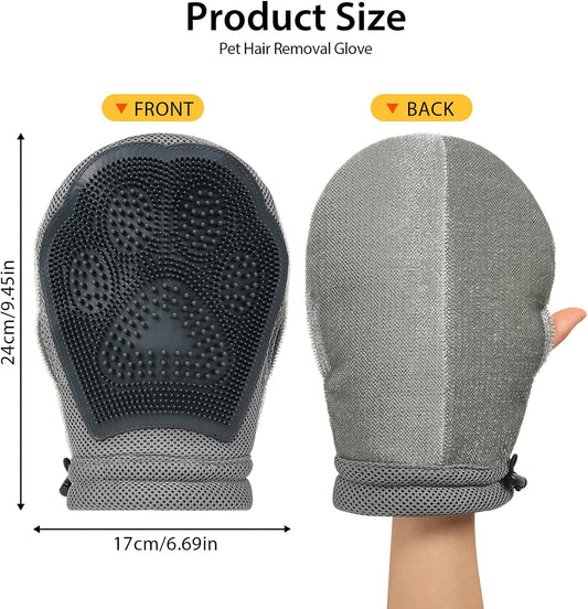 HEYWEAN Double Sided Pet Hair Removal Gloves Brush Reusable Dog Cat Electrostatic Hair Remover with Silicone Brush for Bathing Grooming Glove Tool 1 Pcs (PetHair-R1)