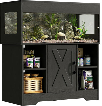 40 Gallon Reptile Terrarium Tank with Storage Cabinet, Reptile Tank with Stand, for Leopard Geckos, Corn Snakes, Juvenile Pets, Sliding Acrylic Doors, Mesh Top, Power Outlet, Black PX03RTB