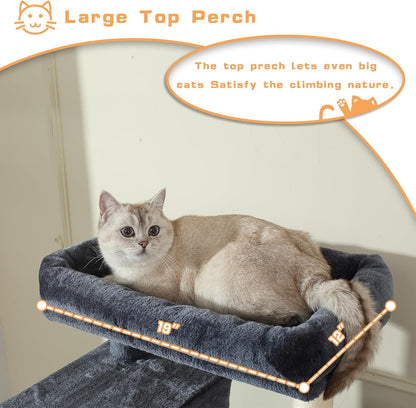 70-Inch Cat Tree,Large Cat Tree Tower with Hammock, Scratching Post, Condo and Multi-Level Cat Tower for Large Cats, Cat Activity Center Playhouse, Dark Gray LCT016