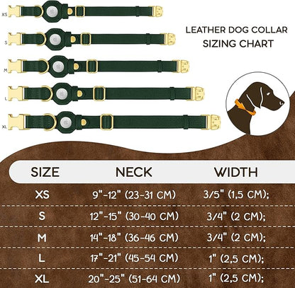 Leather Airtag Dog Collar - Soft Tracking Dog Collar with Apple AirTag Holder and Metal Buckle - Safety GPS Pet Collars for Small Medium Large Dogs Puppy Pink Red (Green, L, 17"-21" Neck Fit)