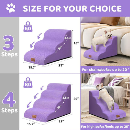 Dog Ramp and Stair for Bed 16" H-20 H,3-Step Cat Stair for Sofa and Chair,4-Step Dog Ramp for High Bed and Window,Durable Nonslip Fabric Stair for Indoor (Purple-16 H, Pet Friendly, 3)