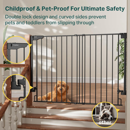 Cumbor 34" Extra Tall No Bottom Bar Baby Gate for Stairs, Auto Close Dog Gate Indoor for Larger Pets, 31.6-48" Hardware Mounted Safety Gate for Doorways, Wide Walk Thru Door for Easy Access (Black)