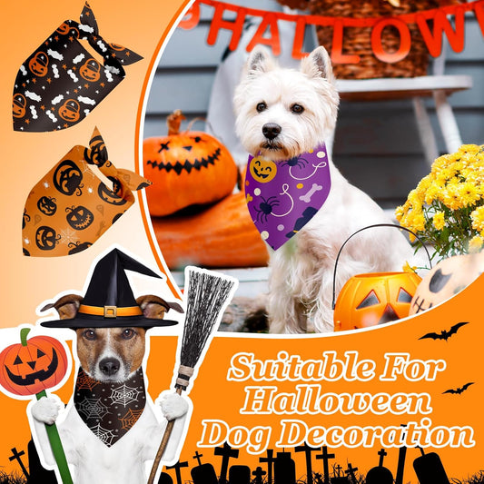 Chunful 30 Pcs Halloween Dog Bandanas Bulk Triangle Bandanas for Dogs Grooming with Pumpkin Ghost Patterns Soft Bibs Adjustable Doggie Scarf for Small Medium Large Pets Costume 25.6 x 17.7 x 17.7 in