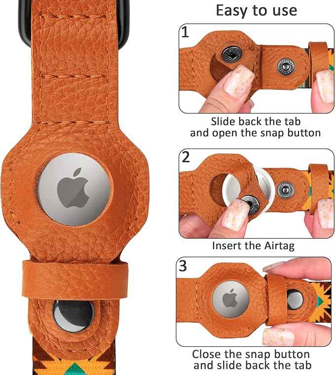 AirTag Dog Collar with Metal Buckle - Printed Nylon Soft Leather Dog Collar with Apple AirTag Holder - Secure Tracking GPS Pet Collars for Girl Boy Small Large Dogs (L, 17"-21" Neck Fit, Southwest)