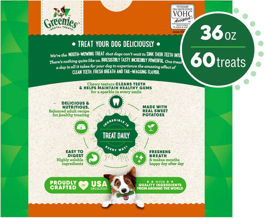 Greenies Petite Dental Dog Treats, Sweet Potato Flavor, 36 oz. Pack (60 Treats)