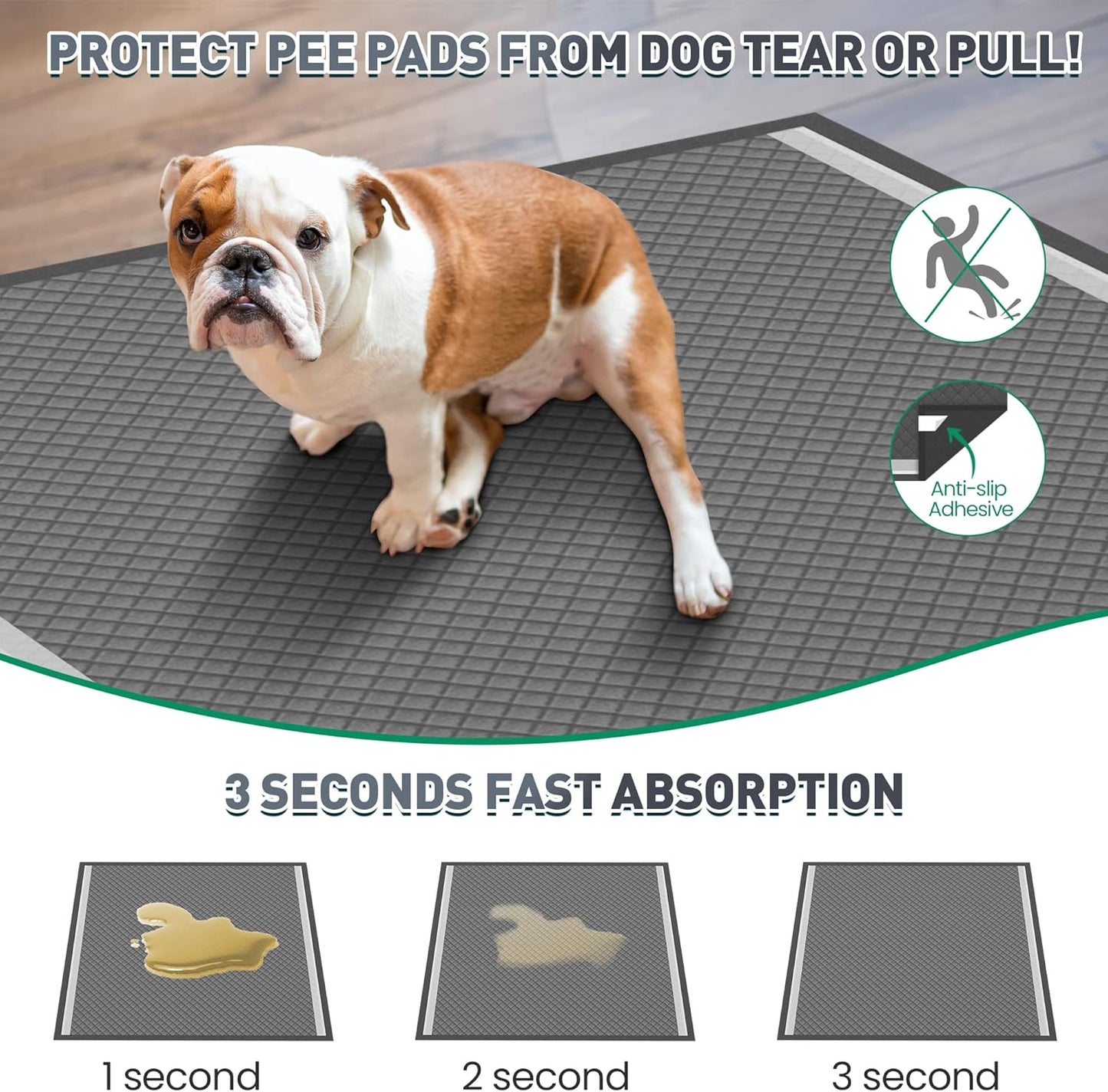 Boscute Odor-Control Super Absorbency Charcoal Puppy Pads, XXL 30"x36" Leak-Proof Pet Training Pee Pads with Adhesive Sticky Tape, Disposable Potty Pads for Dogs Cats Macaw, Black