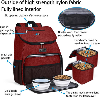 BAGLHER丨Dog Travel Bag, Airline Approved Pet Supplies Backpack, Dog Travel Backpack with 2 Silicone Collapsible Bowls and 2 Food Baskets - Pawvie