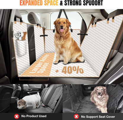 Dog Car Seat Cover for Back Seat, Dog Car Bed Cover with Strong Hard Bottom, Car Back Seat Extender Hammock for Car SUV Truck 4 Panels Beige Color - Pawvie