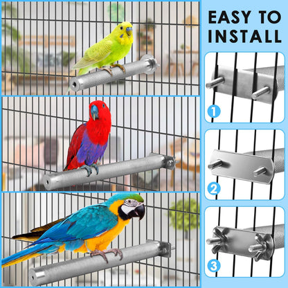 KATUMO Bird Perch - Stainless Steel - Rough Surface Stand for Small to Medium Parrots (9.8 x 1.0 inch)