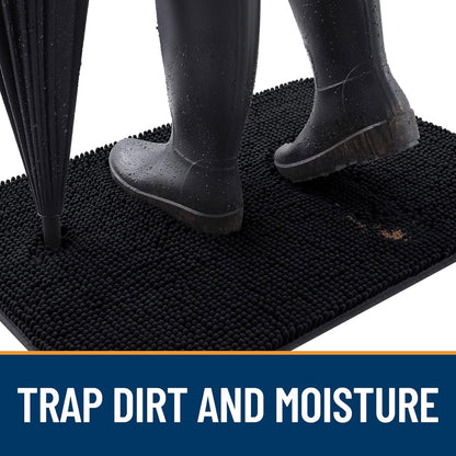OLANLY Dog Door Mat for Muddy Paws 47x32, Absorbs Moisture and Dirt, Absorbent Non-Slip Washable Doormat, Quick Dry Chenille Mud Mat for Dogs, Entry Indoor Entryway Carpet for Inside Floor, Black