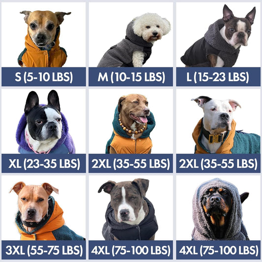 Spark Paws Reversible Dog Sweater, Sherpa Jacket Vest with Warm Fleece Lining, Warm Coat for Winter, Suitable for Small Medium, Large, XL XXL Dogs - Black and Grey - S