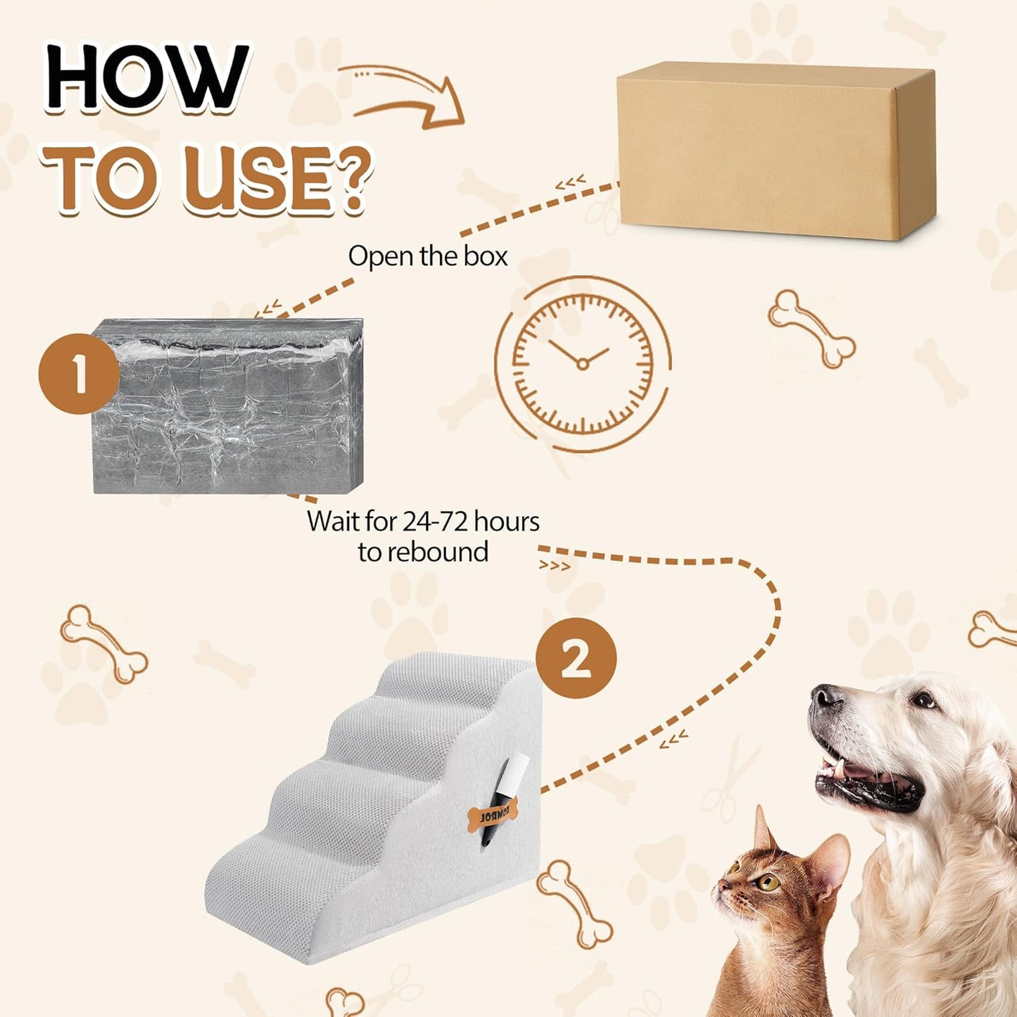 Romrol Dog Stairs Ramp for Beds Couches, Extra Wide Pet Steps with Durable Non-Slip Waterproof Fabric Cover, Dog Slope Stairs for Small Dogs and Cats or Pets Friendly, 4-TiersLight Grey - Pawvie
