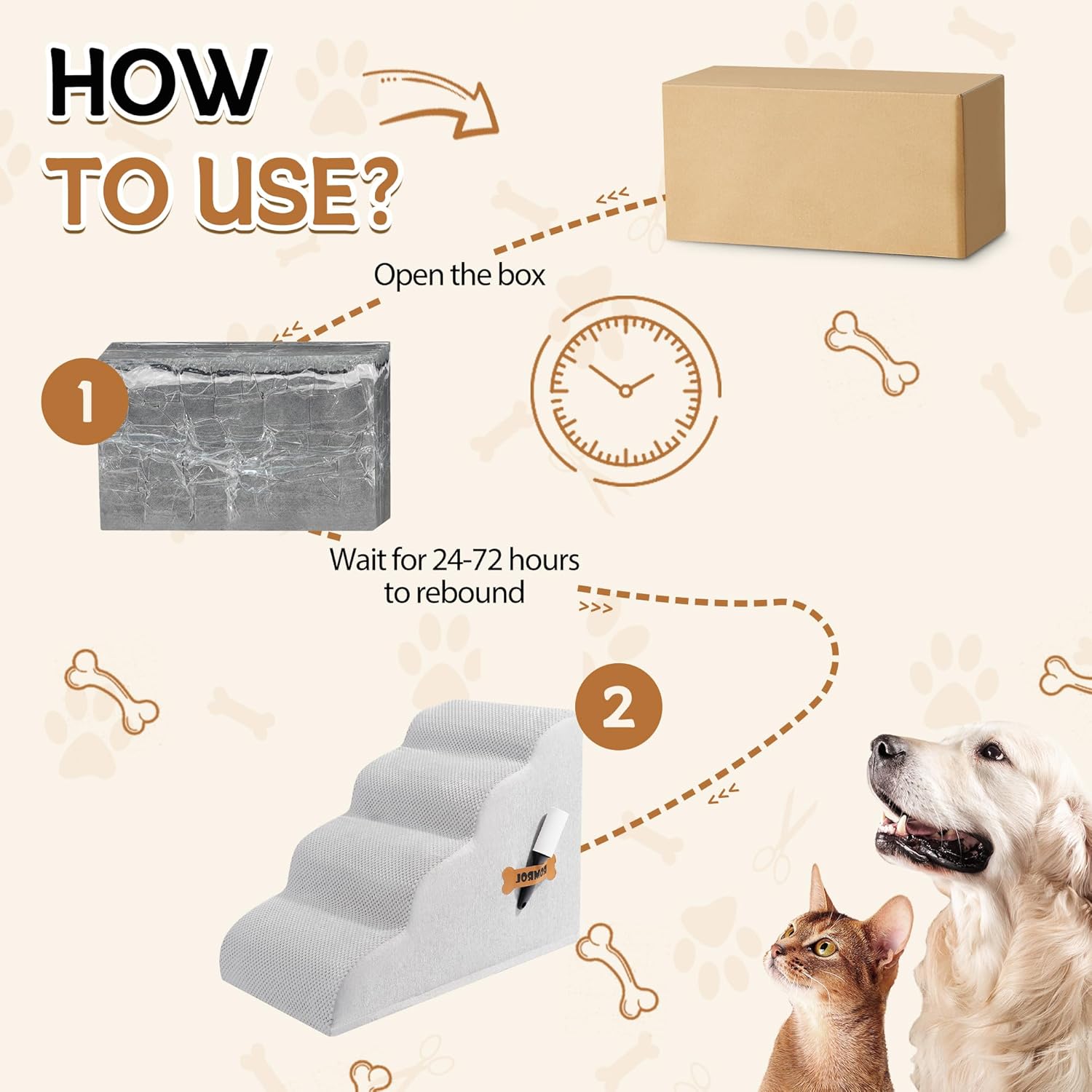 Romrol Dog Stairs Ramp for Beds Couches, Extra Wide Pet Steps with Durable Non-Slip Waterproof Fabric Cover, Dog Slope Stairs for Small Dogs and Cats or Pets Friendly, 4-TiersLight Grey - Pawvie