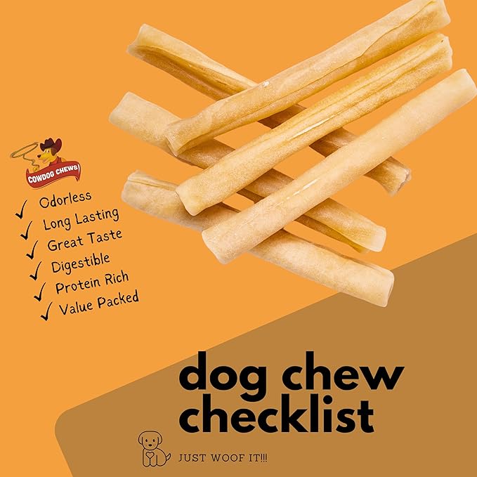 Cowdog Chews Collagen Sticks 6" (5 Pack) - Odor-Free, All Natural Collagen Dog Chews for Healthy Joints, Skin & Coat. Best Rawhide and Bully Stick Alternative Filled with Beefhide Goodness.