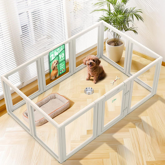FXW AuraSpace Acrylic Indoor Unleashed Dog Playpen for Puppies and Small Dogs, 24 Inch, 10 Panels, White