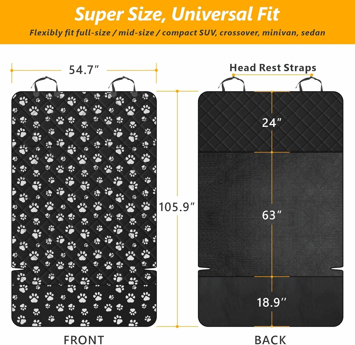 F-color SUV Cargo Liner for Dogs, Upgraded Extra Large Water Resistant Pet Cargo Cover Dog Seat Cover Mat for SUV Sedans Vans with Bumper Flap Protector, Non-Slip, Wear-Proof, Universal Fit, Paw Print - Pawvie