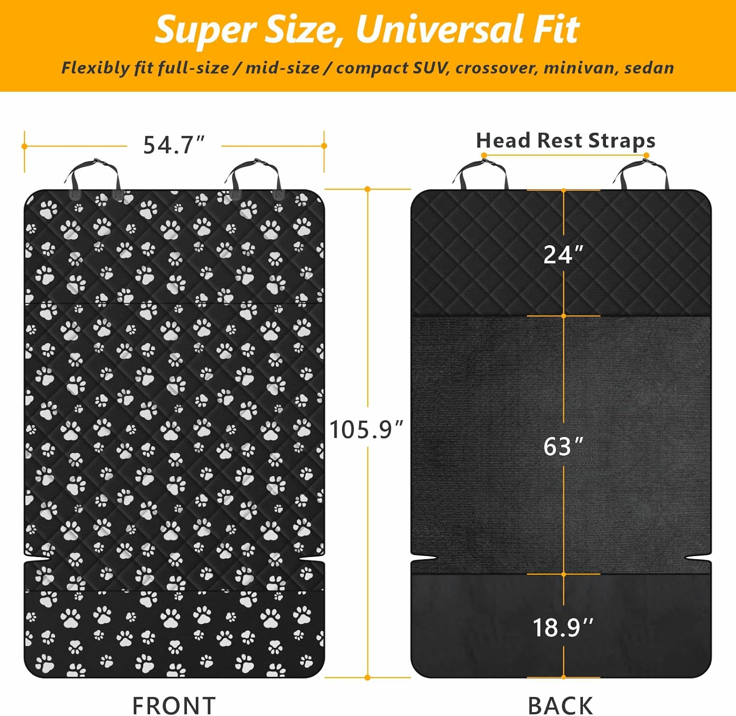 F-color SUV Cargo Liner for Dogs, Upgraded Extra Large Water Resistant Pet Cargo Cover Dog Seat Cover Mat for SUV Sedans Vans with Bumper Flap Protector, Non-Slip, Wear-Proof, Universal Fit, Paw Print - Pawvie