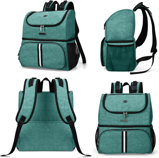 BAGLHER Pet Travel Bag, Double-Layer Pet Supplies Backpack (for All Pet Travel Supplies), Pet Travel Backpack with 2 Silicone Collapsible Bowls and 2 Food Baskets Green - Pawvie