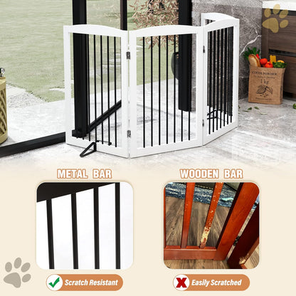 Freestanding Pet Gate - Foldable Wooden Dog Gate, 80 Inch Wide, 4 Panels, White