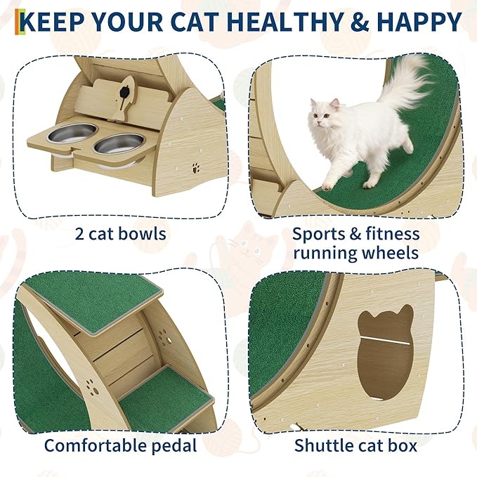 55" Multi-Cat Exercise Wheel with 3-Level Jumper & Scratching Pad - Silent TPE Spinner Activity Center with Rest Area to Prevent Boredom and Obesity in Indoor Cats