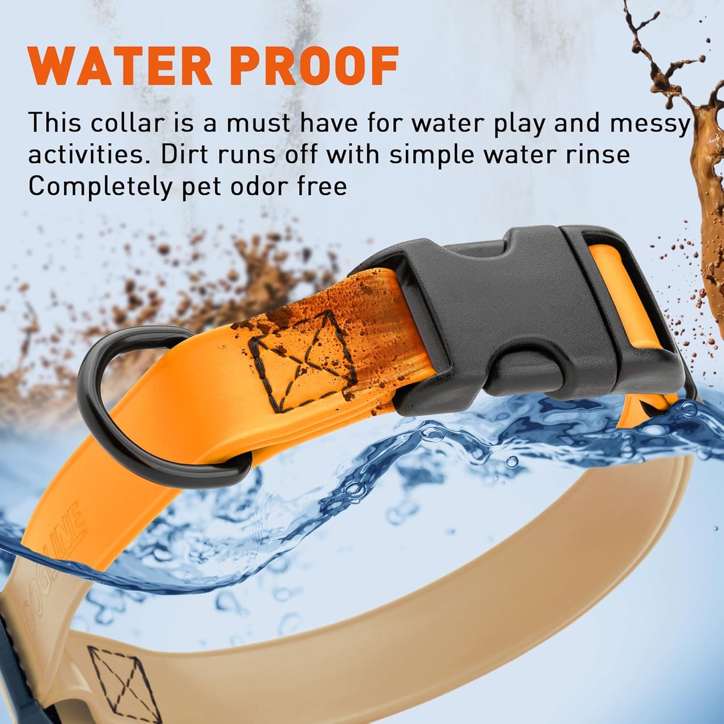 Dogline Biothane Waterproof Dog Collar with Quick Release Buckle Strong Coated Nylon Webbing with Odor- Proof for Easy Care Easy to Clean Fits Small Medium Large Dogs, Tangerine Orange 1" W 15-23" L